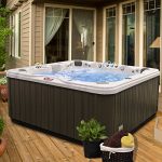 American Spas AM-756BS 6-Person 56-Jet Bench Spa with Bluetooth Stereo System, LED Streamer Waterfall, Ozone Sanitization