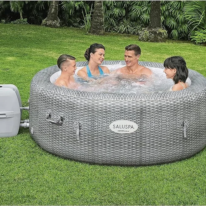 Bestway Honolulu AirJet SaluSpa 6 Person Inflatable Hot Tub, Gray