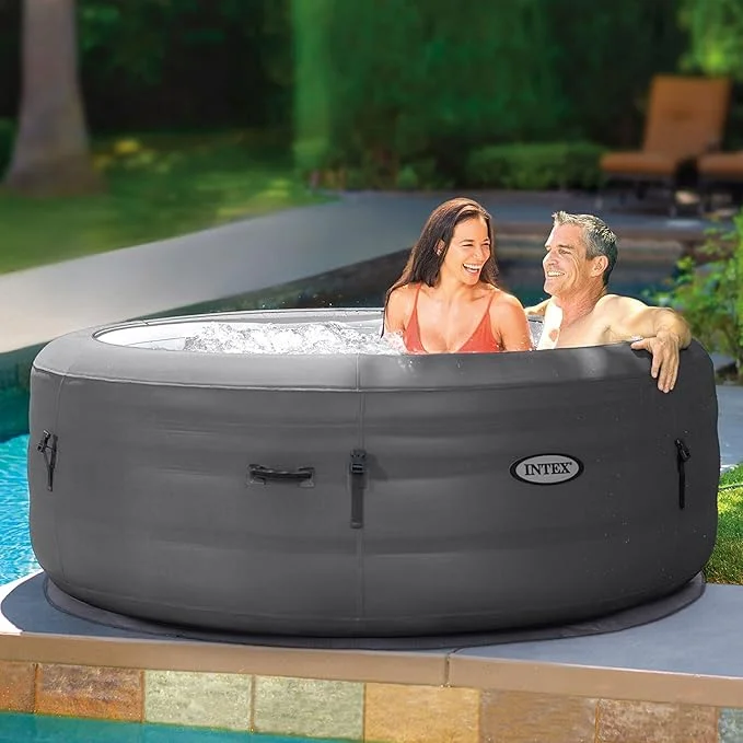 Intex Simple Spa 4 Person Round Inflatable Hot Tub, Gray