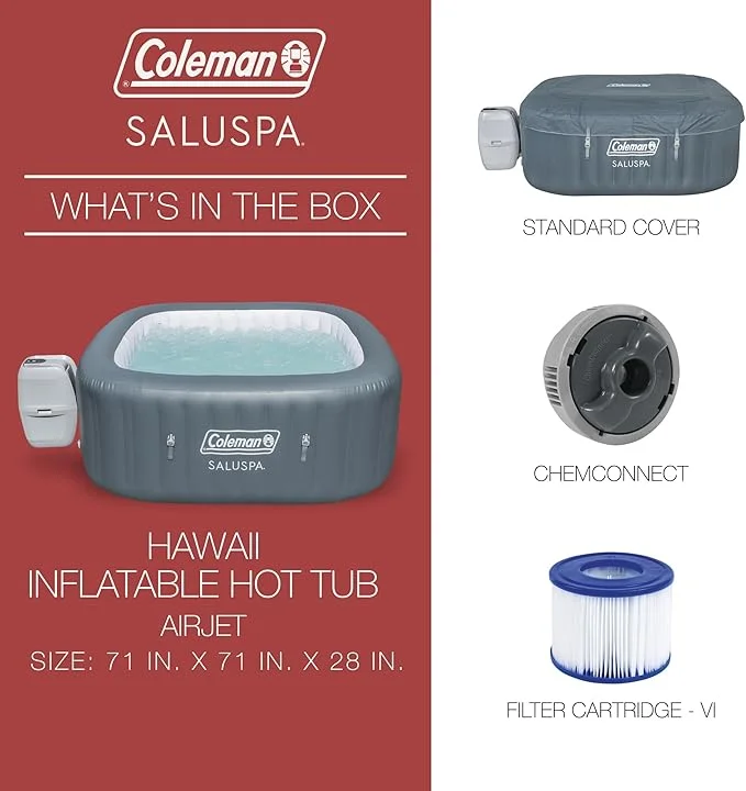 Coleman AirJet SaluSpa 4 to 6 Person Square Inflatable Hot Tub, Gray