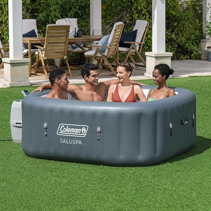 Coleman AirJet SaluSpa 4 to 6 Person Square Inflatable Hot Tub, Gray